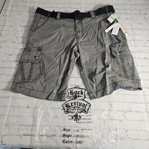 NWT Rock Revival Buckle Men Classic Cargo Shorts Size 42 Grey Belted